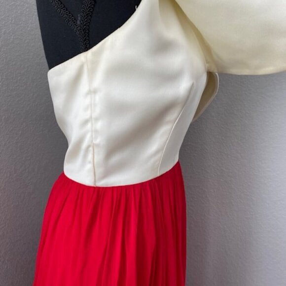 GORGEOUS Vintage 1960s Ivory Satin Halter Dress Red Chiffon Maxi Small 4 - Picture 8 of 16